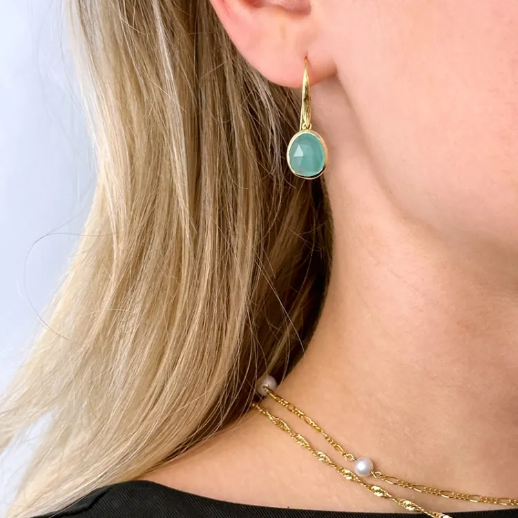 aqua krystal øreringe i forgyldt sølv - Loom Stones