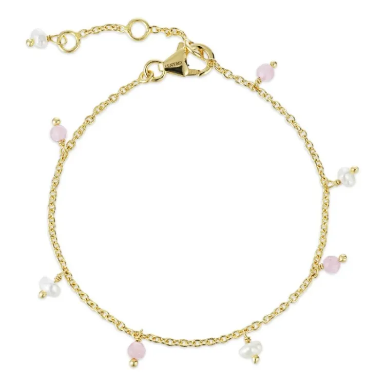 pink kvarts armbånd i forgyldt sølv  x   - Loom Stones