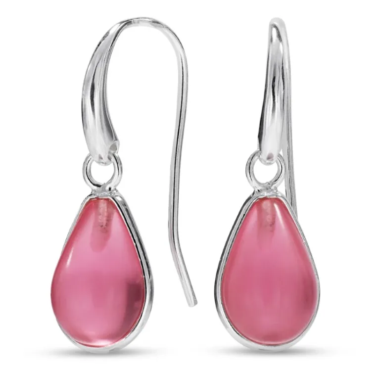dråbe pink krystal øreringe i sølv - Loom Stones