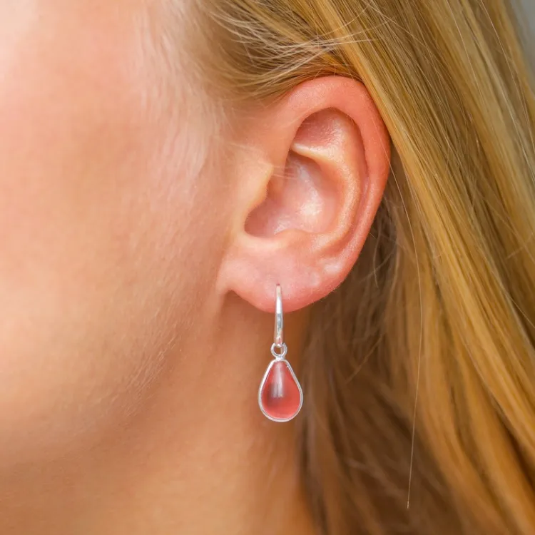 dråbe pink krystal øreringe i sølv - Loom Stones