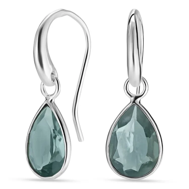 dråbe aqua krystal øreringe i sølv - Loom Stones