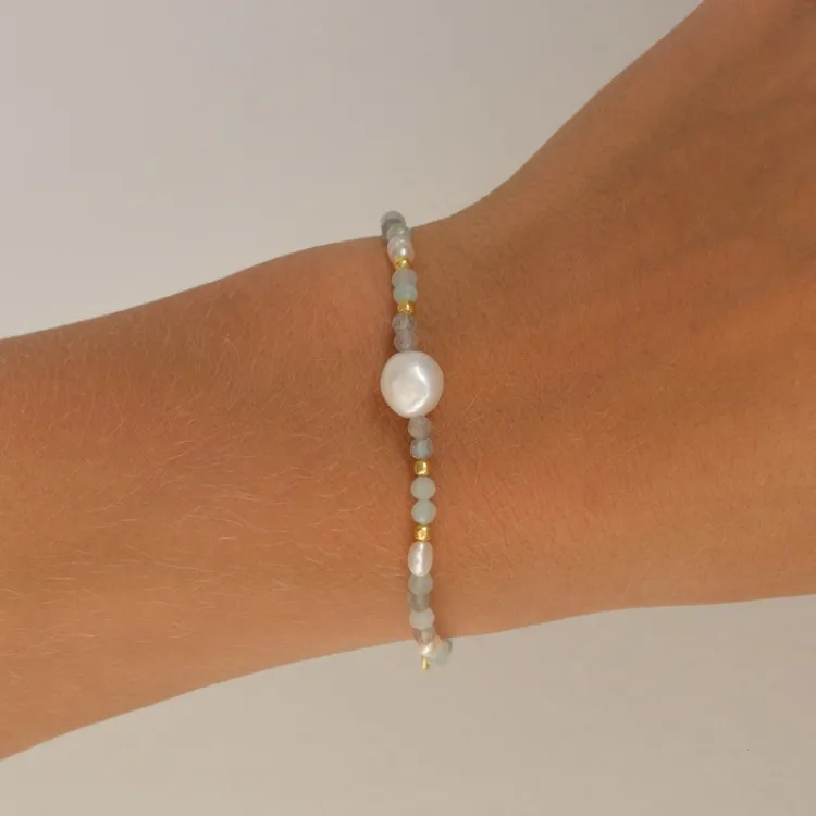 blå armbånd i forgyldt sølv - Loom Stones