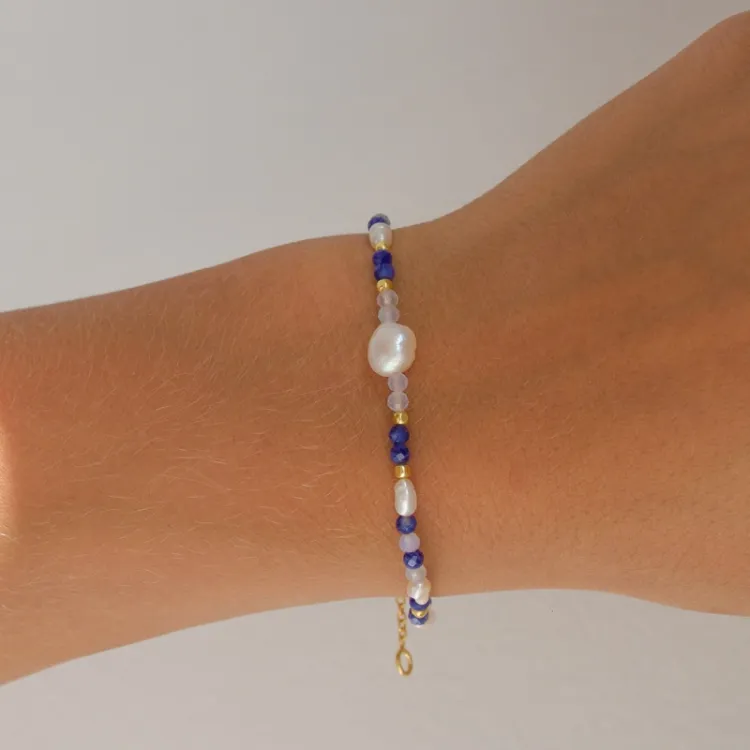 blå armbånd i forgyldt sølv - Loom Stones