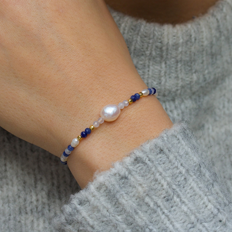 blå armbånd i forgyldt sølv - Loom Stones