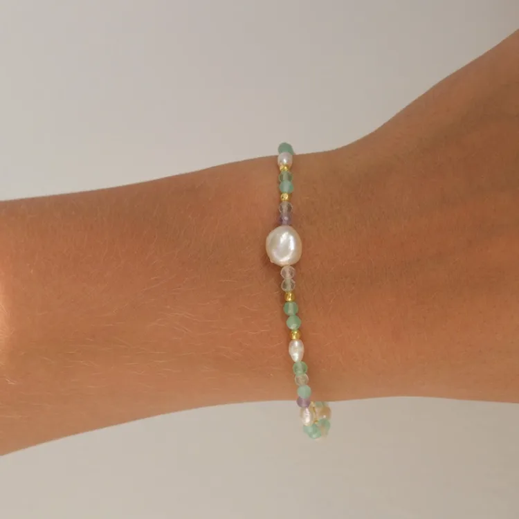 blå armbånd i forgyldt sølv - Loom Stones
