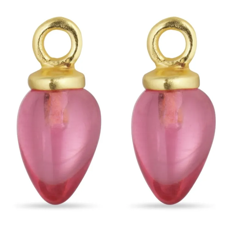 pink krystal vedhæng til øreringe i forgyldt sølv - Mix & Match