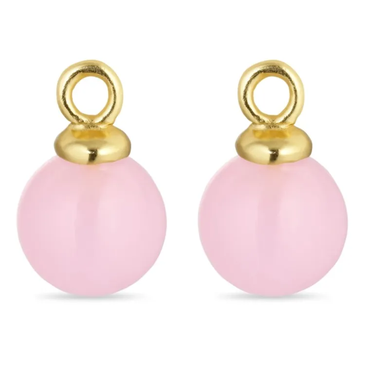 8 mm rosa krystal vedhæng til øreringe i forgyldt sølv - Mix & Match