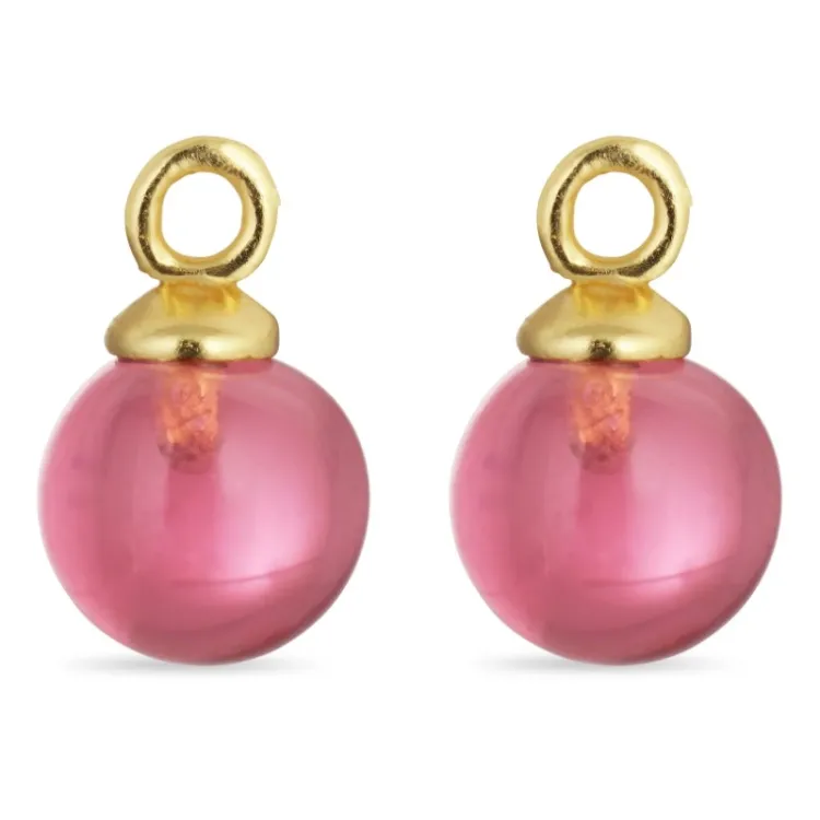 8 mm pink krystal vedhæng til øreringe i forgyldt sølv - Mix & Match