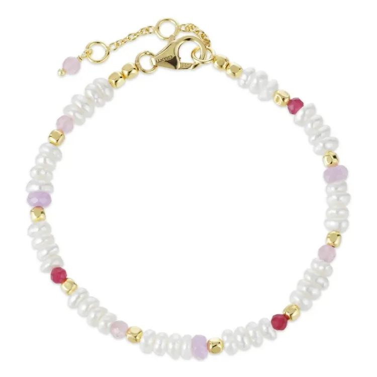 pink sten armbånd i forgyldt sølv  x   - Loom Stones