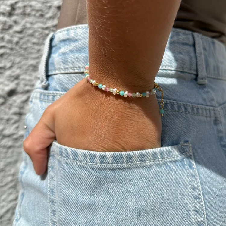 sten armbånd i forgyldt sølv  x   - Loom Stones