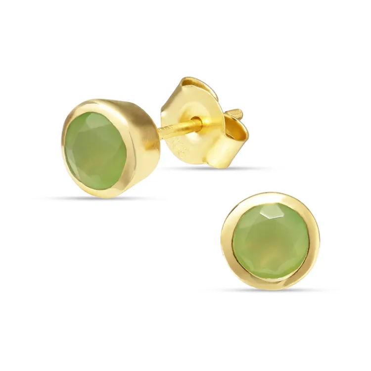 6,5 mm prehnite ørestikker i forgyldt sølv - Loom Stones