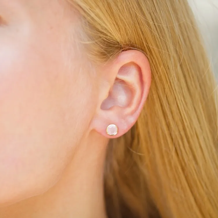 6,5 mm rosa krystal ørestikker i forgyldt sølv - Loom Stones
