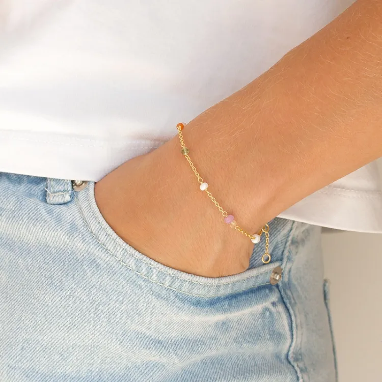 multifarvet sten armbånd i forgyldt sølv  x 3,5 mm  - Loom Stones