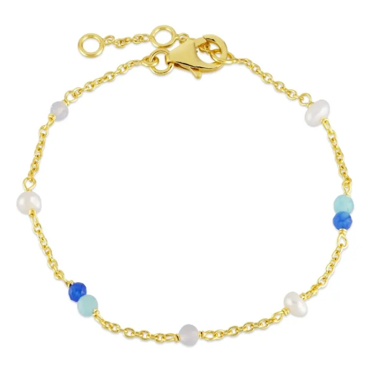 blå sten armbånd i forgyldt sølv  x 4,5 mm  - Loom Stones