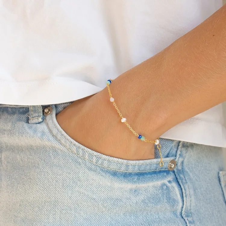 blå sten armbånd i forgyldt sølv  x 4,5 mm  - Loom Stones