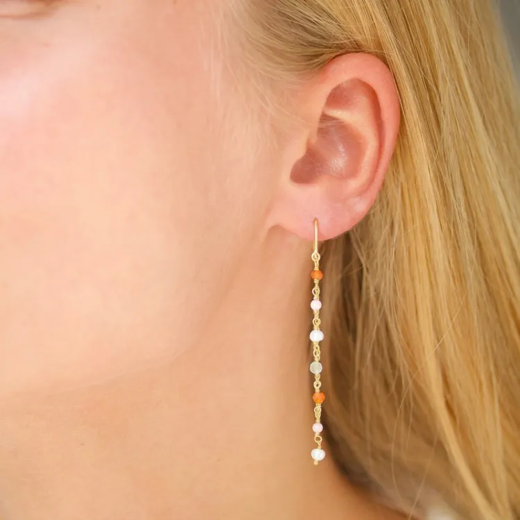 orange kæde øreringe i forgyldt sølv - Loom Stones