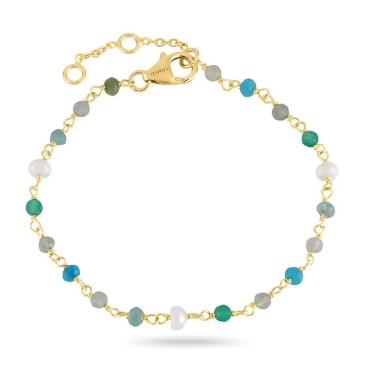 blå sten armbånd i forgyldt sølv 16 + 3 cm x 3,5 mm  - Loom Stones