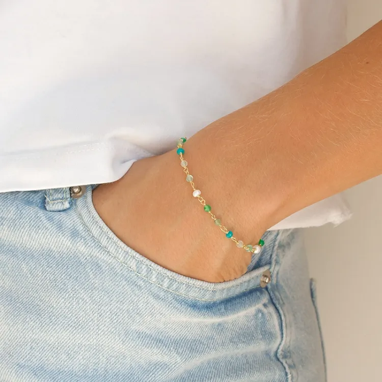 blå sten armbånd i forgyldt sølv 16 + 3 cm x 3,5 mm  - Loom Stones