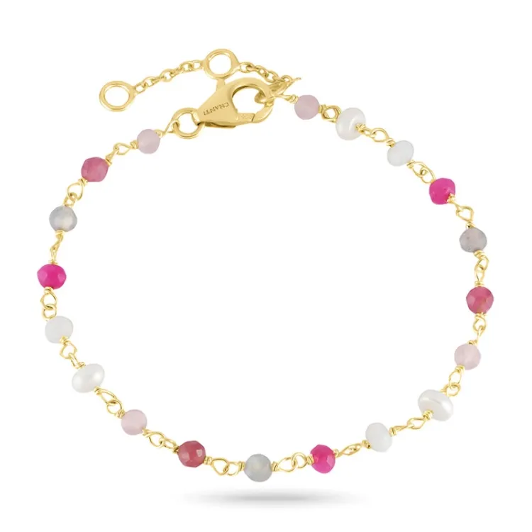 pink armbånd i forgyldt sølv - Loom Stones