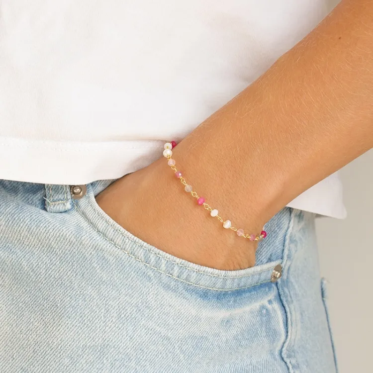pink armbånd i forgyldt sølv - Loom Stones