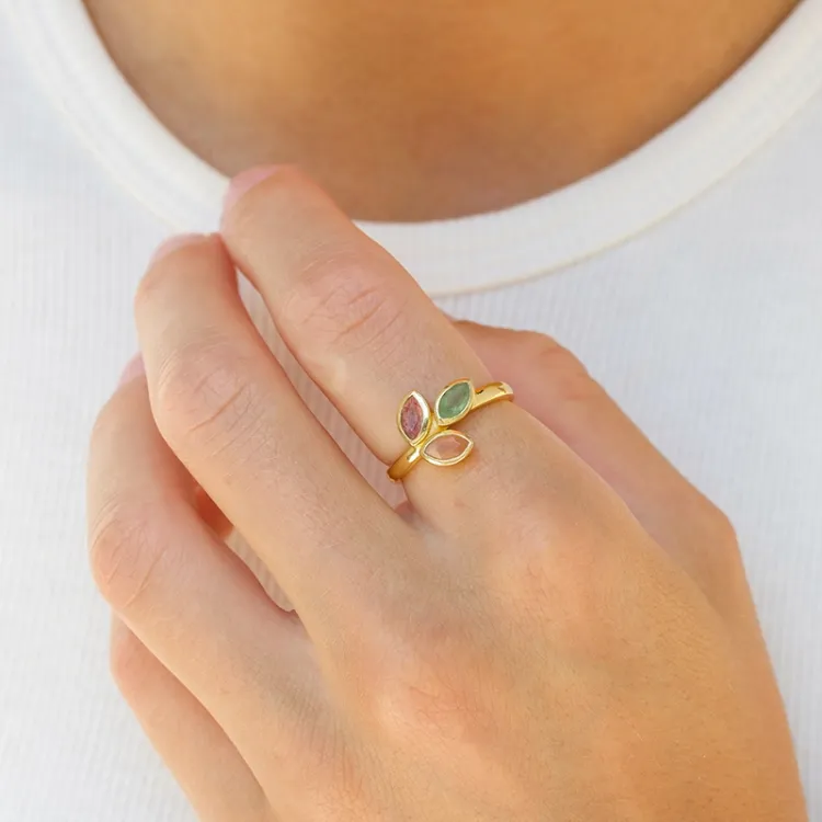 blad kvarts ring i forgyldt sølv - Loom Stones