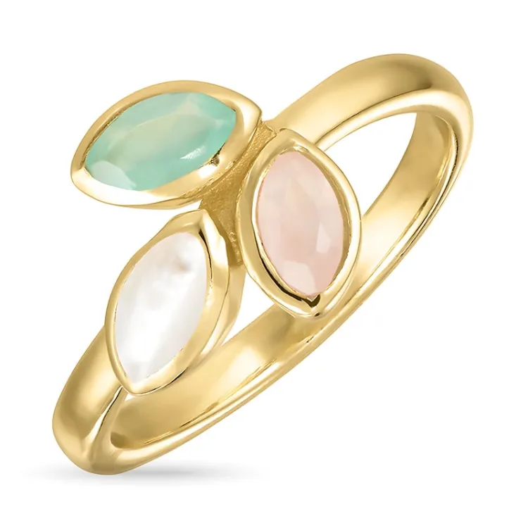 blad krystal ring i forgyldt sølv - Loom Stones