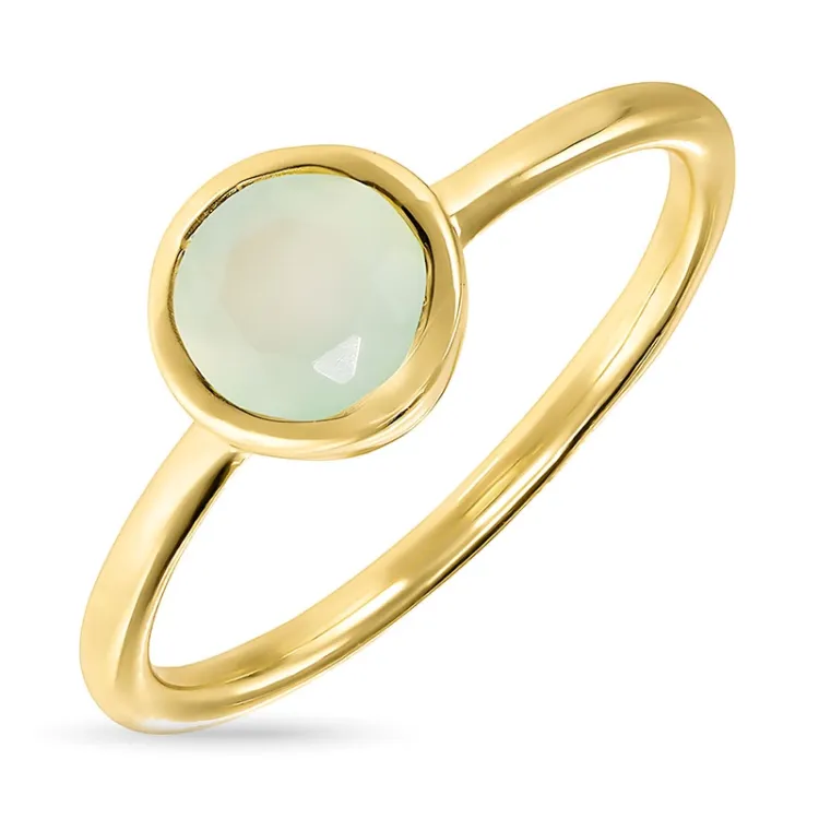 rund prehnite ring i forgyldt sølv - Loom Stones