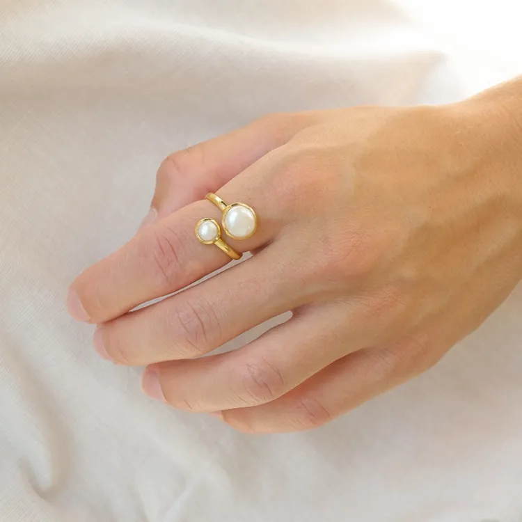 perle ring i forgyldt sølv