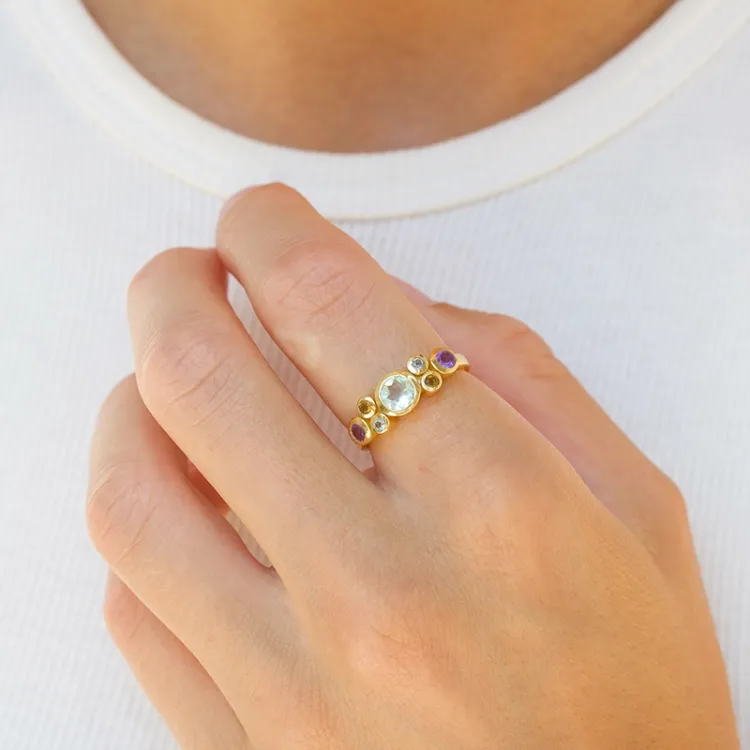 multifarvet ring i forgyldt sølv - Bubbly Twist