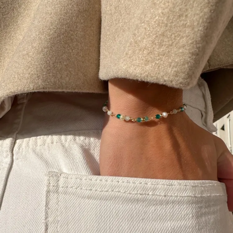 blå armbånd i forgyldt sølv - Loom Stones