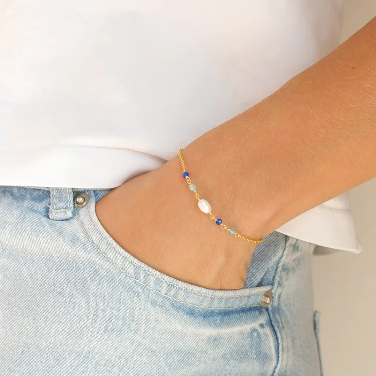 blå armbånd i forgyldt sølv - Loom Stones