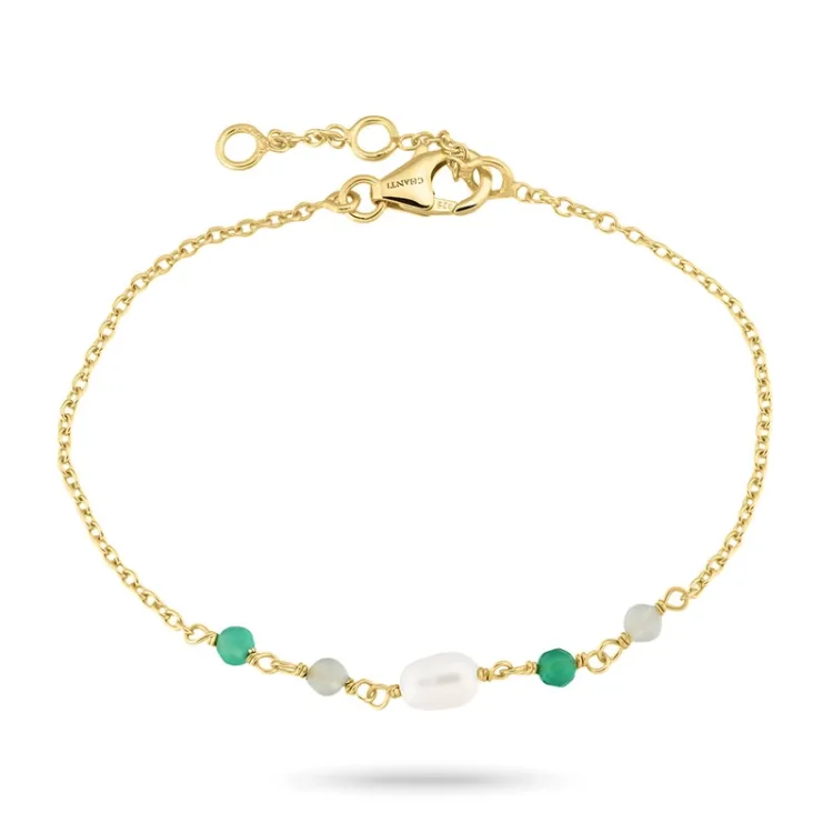 grøn onyks armbånd i forgyldt sølv  x 4,4 mm  - Loom Stones