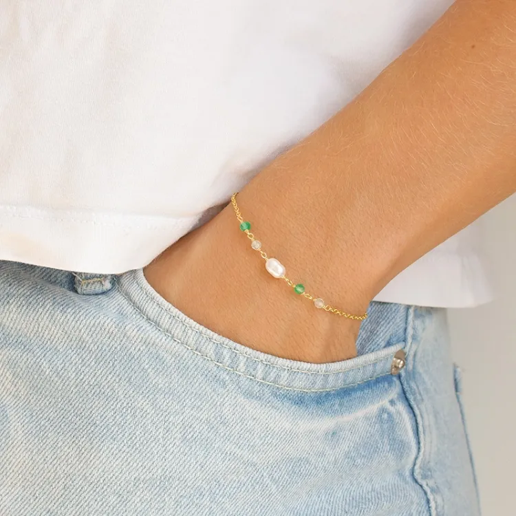grøn onyks armbånd i forgyldt sølv  x 4,4 mm  - Loom Stones