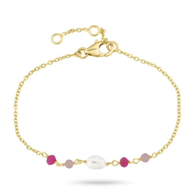 pink onyks armbånd i forgyldt sølv 16 + 3 cm x 4,4 mm  - Loom Stones