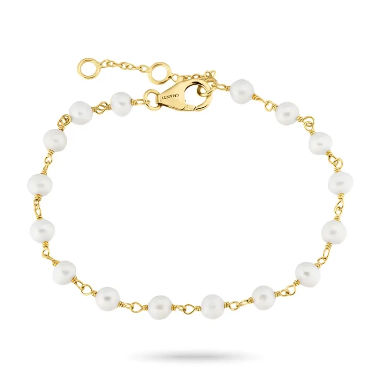perle armbånd i forgyldt sølv 16 + 3 cm x 4,3 mm