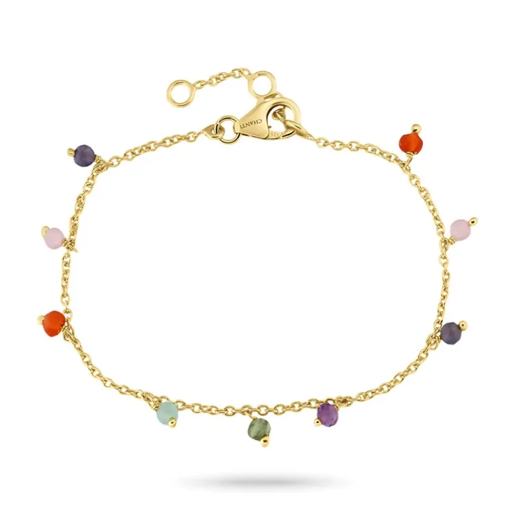 multifarvet armbånd i forgyldt sølv 16 + 3 cm x 3,3 mm  - Loom Stones