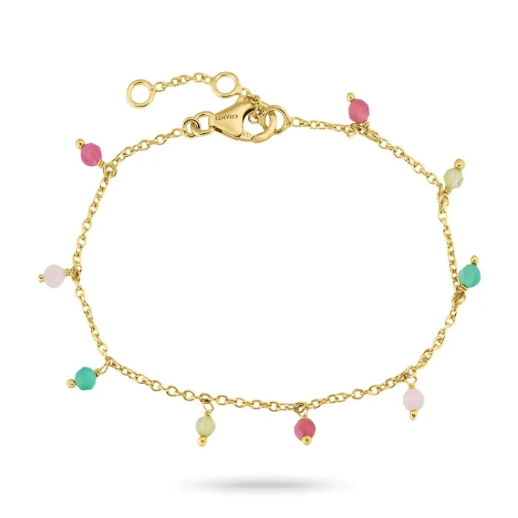 grøn armbånd i forgyldt sølv 16 + 3 cm x 3,3 mm  - Loom Stones