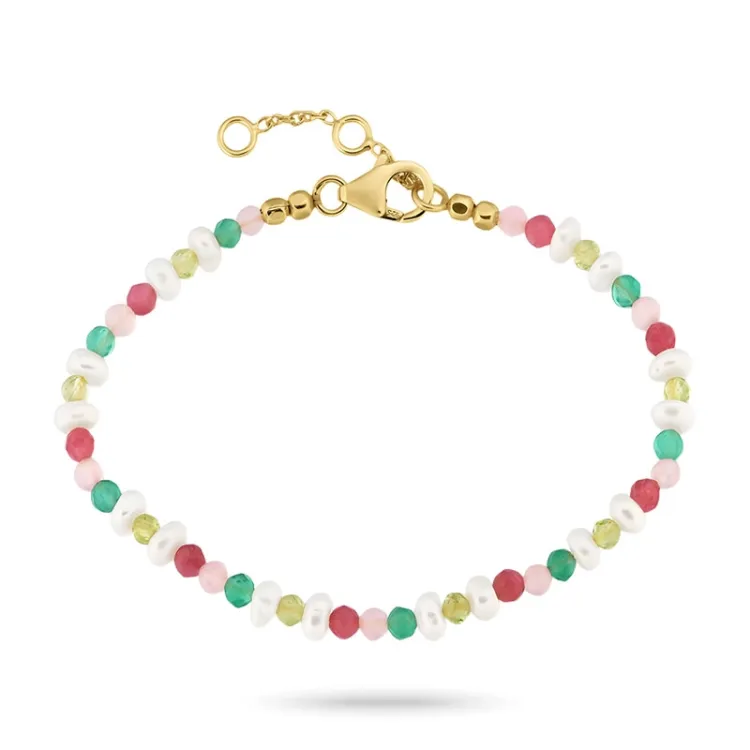 grøn armbånd i forgyldt sølv  x 4,5 mm  - Loom Stones