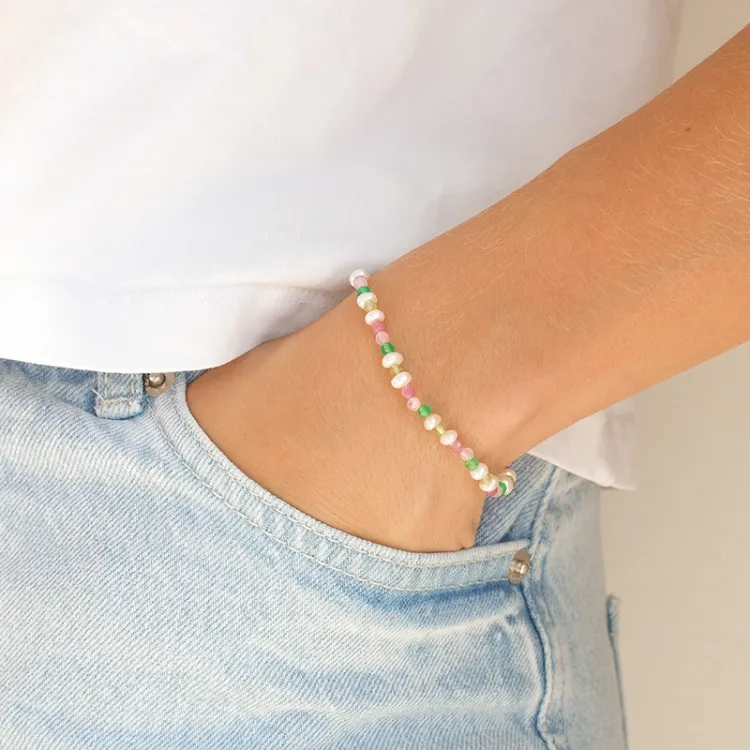 grøn armbånd i forgyldt sølv  x 4,5 mm  - Loom Stones