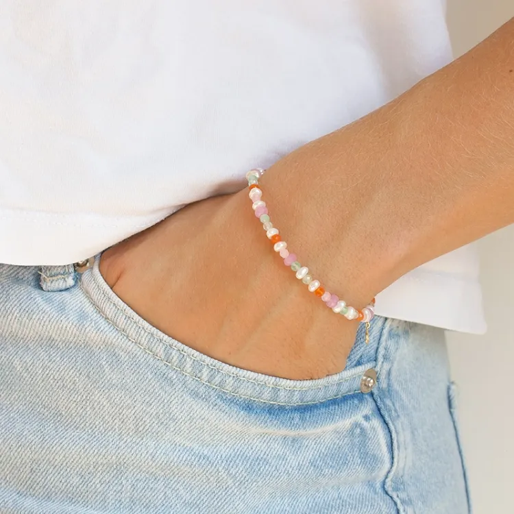 multifarvet armbånd i forgyldt sølv 16 + 3 cm x 4,5 mm  - Loom Stones