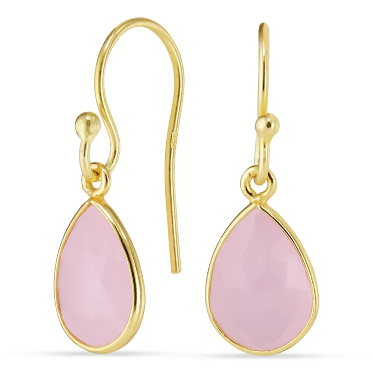 dråbe pink krystal øreringe i forgyldt sølv - Loom Stones
