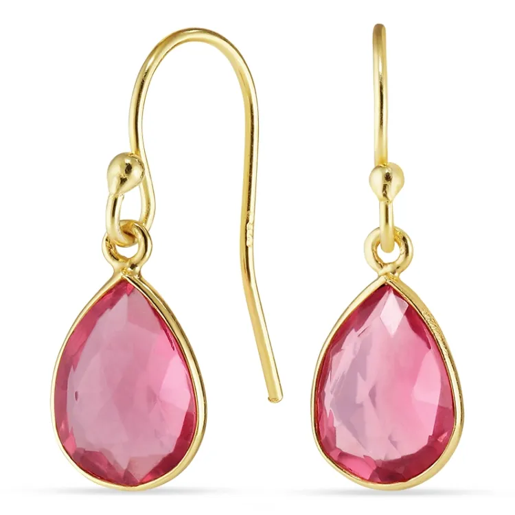 dråbe pink krystal øreringe i forgyldt sølv - Loom Stones