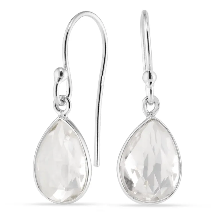 dråbe klar quartz øreringe i sølv - Loom Stones