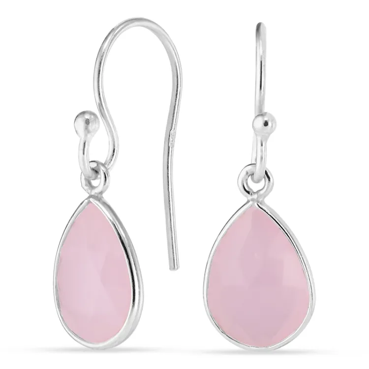 dråbe pink krystal øreringe i sølv - Loom Stones