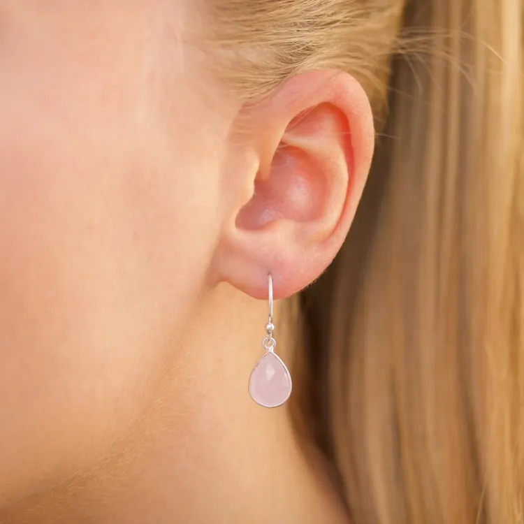 dråbe pink krystal øreringe i sølv - Loom Stones