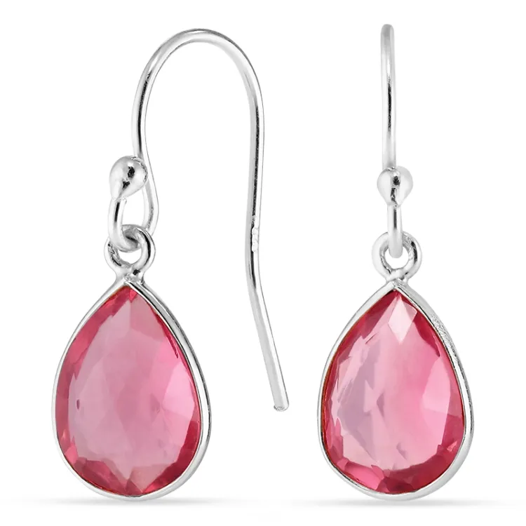 dråbe pink krystal øreringe i sølv - Loom Stones
