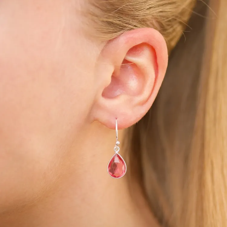 dråbe pink krystal øreringe i sølv - Loom Stones