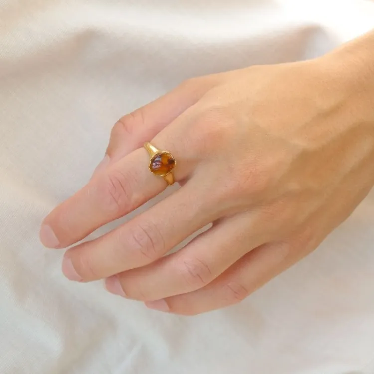 Kollektionsprøve rav ring i forgyldt sølv - Loom Stones
