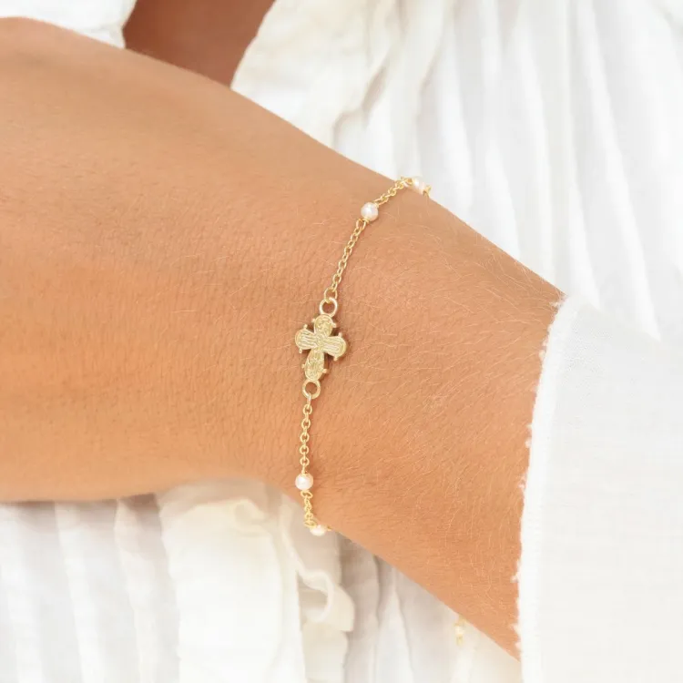 dagmarkors perle armbånd i forgyldt sølv