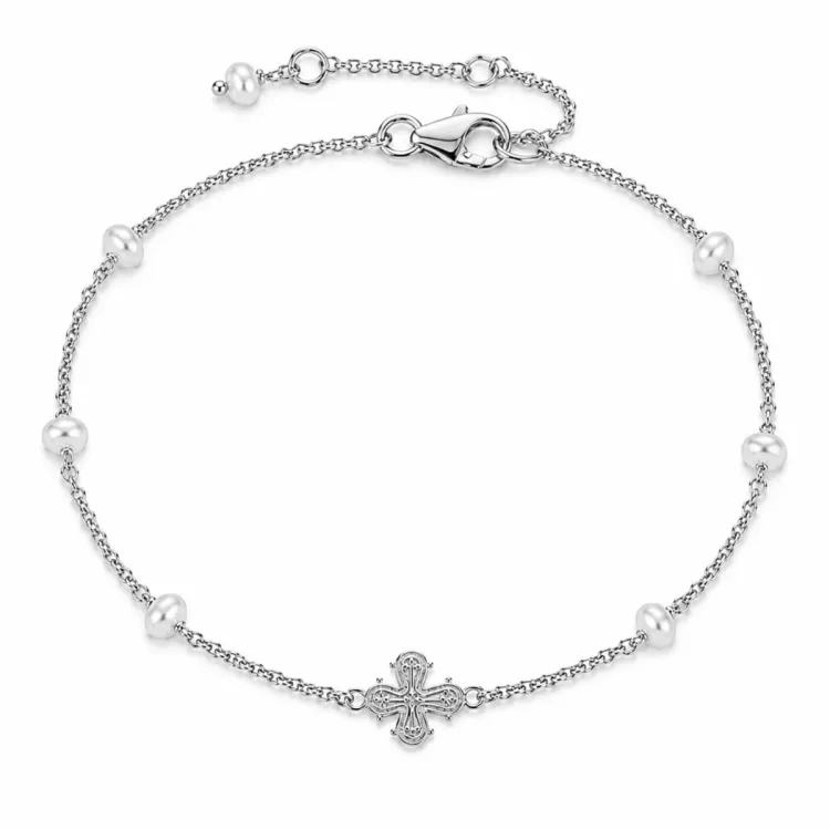 dagmarkors perle armbånd i sølv